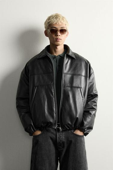 CAZADORA ACOLCHADA EFECTO PIEL - Negro de Zara