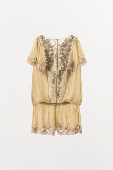 TULLE JUMPSUIT WITH EMBROIDERY AND BEADS - Yellow by Zara - Image 6
