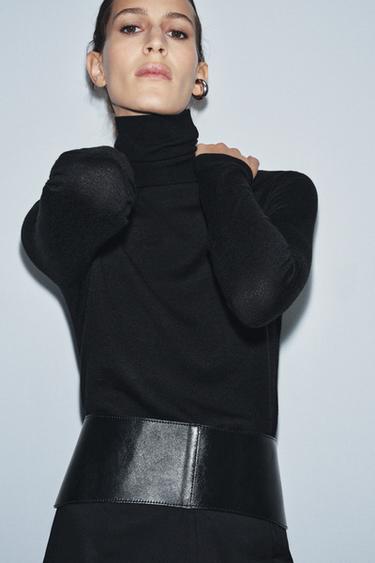 Zara 100% LEATHER SASH BELT - Black