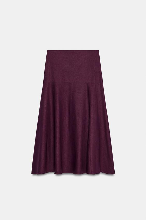 FALDA MIDI CON LINO - Berenjena de Zara - Imagen 0