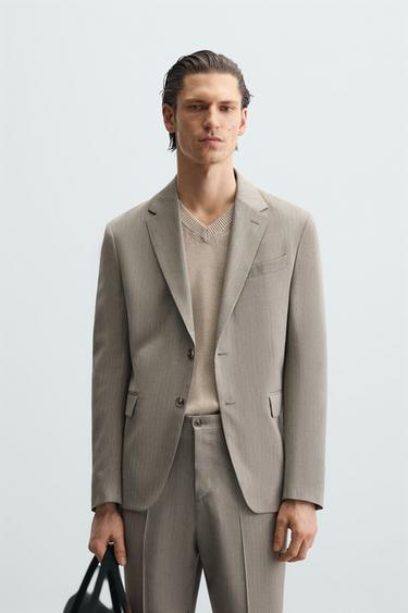 HERRINGBONE SUIT BLAZER - Brown / Taupe by Zara