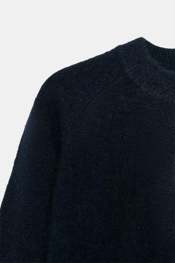 WOOL BLEND AND ALPACA JUMPER - Navy blue by Zara - Image 3