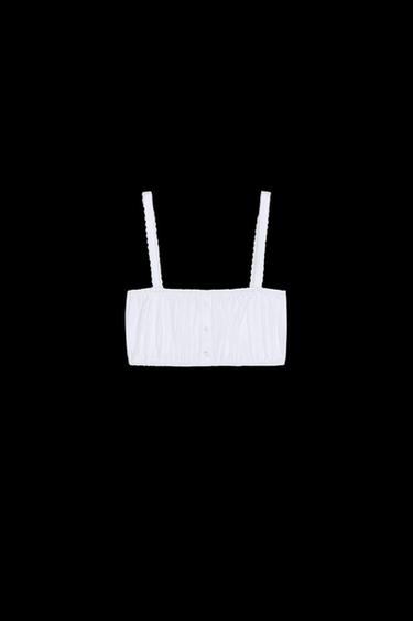 Zara POPLIN CROP TOP - White - Image 0