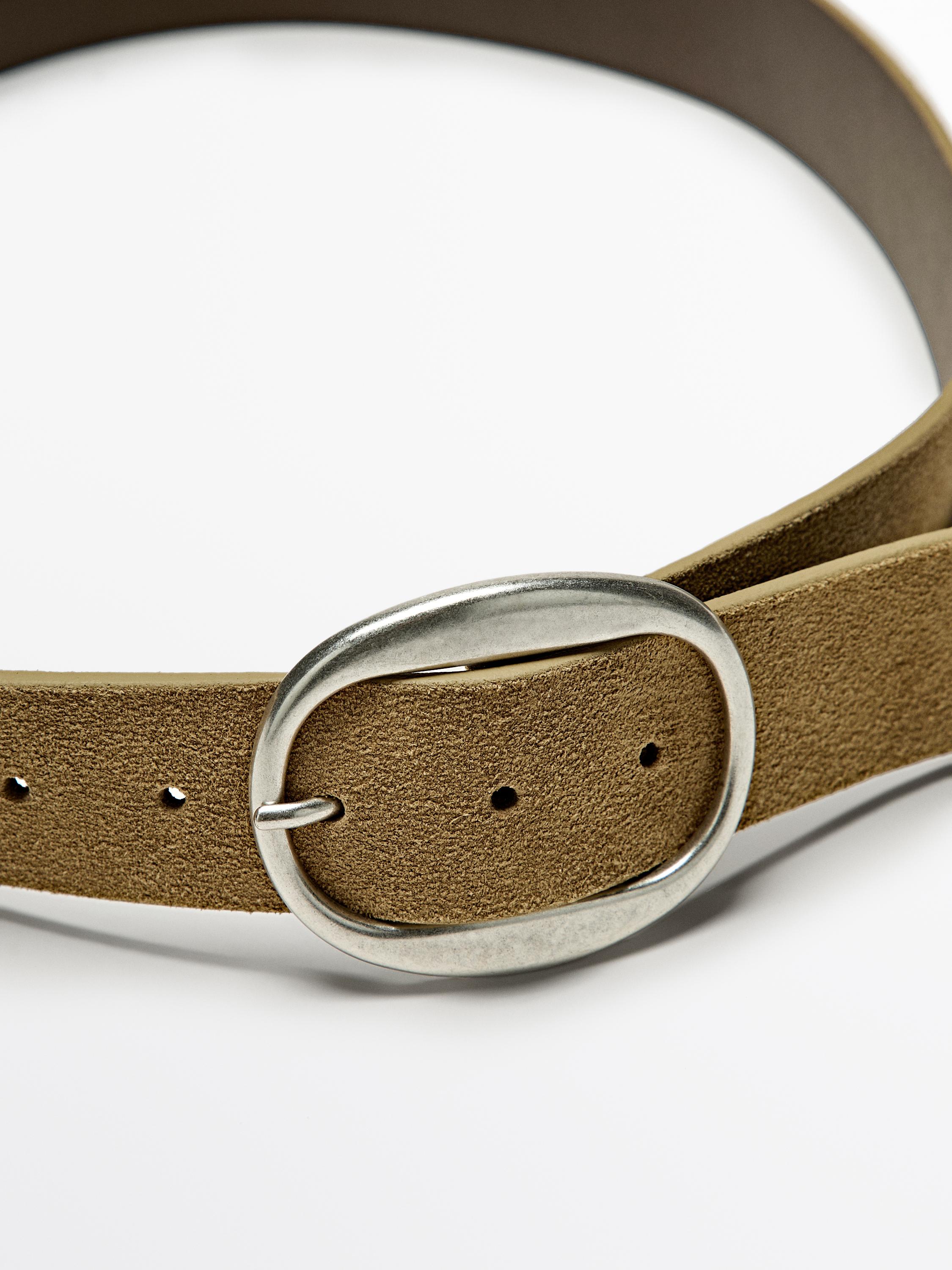 Split suede leather belt with oval buckle