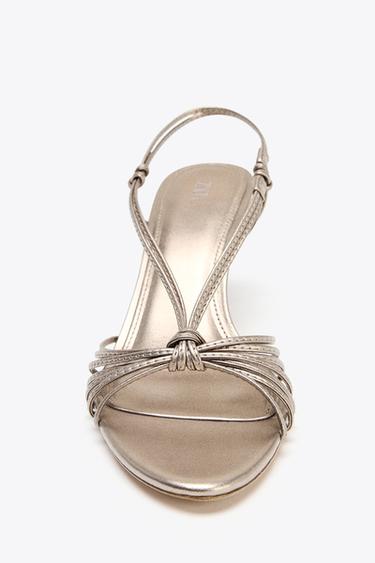LEATHER KNOTTED STRAPPY SANDALS - Bronze by Zara - Image 4