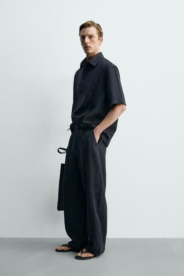 PANTALON RELAXED FIT 100% LIN - Bleu marine foncé de Zara - Image 3