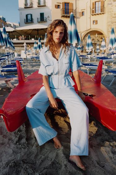 ZIP-UP SAFARI SHIRT AND WIDE-LEG TROUSERS SET - Bluish by Zara