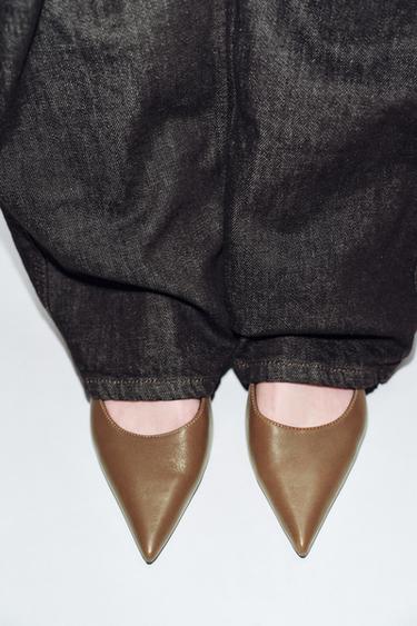 Zara 真皮中跟露跟鞋 - 棕色