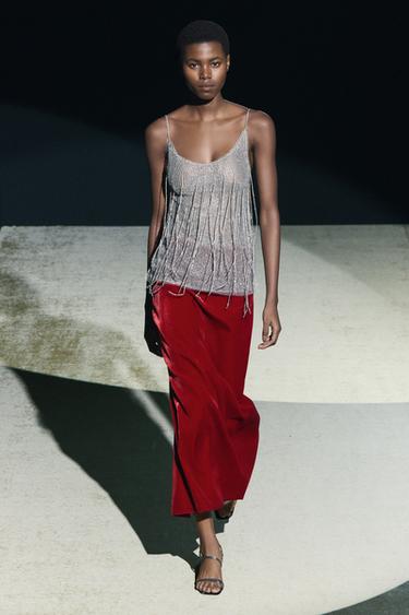 ZW COLLECTION VELVET SKIRT - Intense red by Zara