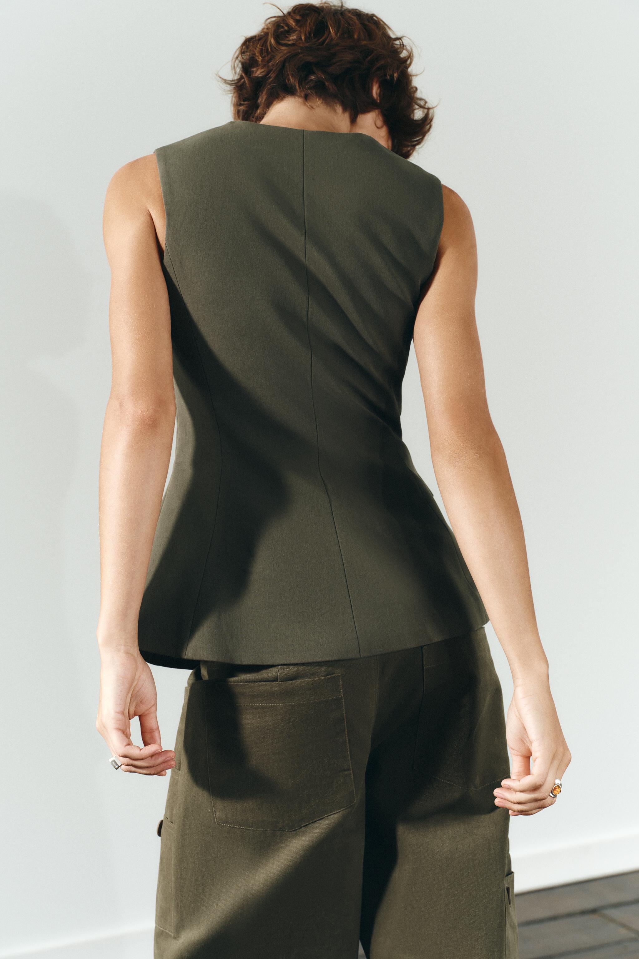 STRETCH COTTON POCKET TOP - Dark khaki | ZARA Canada