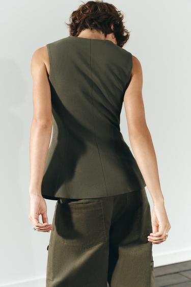 TOP EN COTON ÉLASTIQUE À POCHES - Kaki foncé de Zara - Image 3