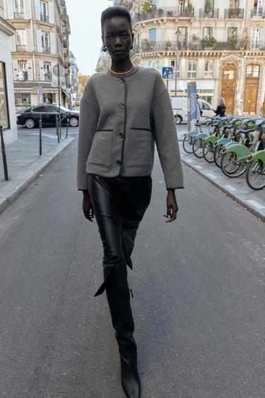 REVERSIBLE JACKET WITH FAUX LEATHER TRIMS - Grey by Zara - Image 0