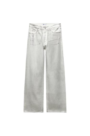 MID-RISE TRF WIDE LEG LOOSE FIT METALLIC JEANS