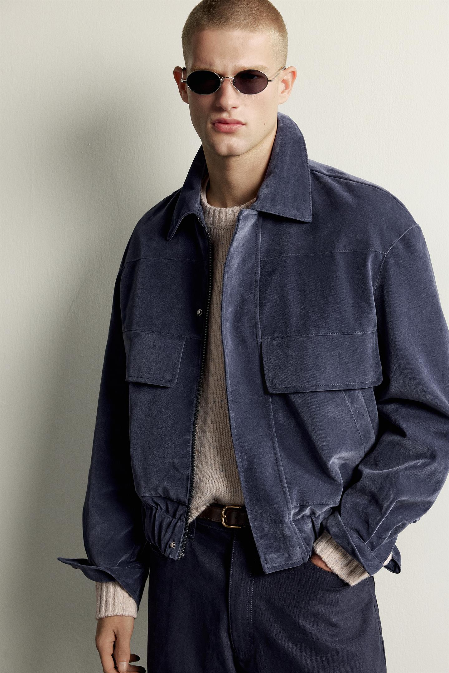 Мужская куртка Zara Cropped Velour, цвет: Синий / Серый — фото 5
