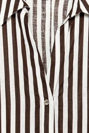 WIDE-SLEEVE LINEN BLEND SHIRT - brown/white by Zara - Image 6