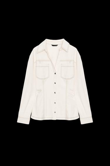 CAMISA ENTALLADA DENIM - Crudo de Zara - Imagen 0