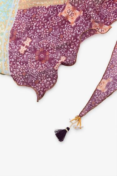 PRINTED BEADED POM-POM BANDANA - Multicoloured by Zara - Image 2