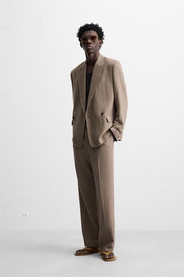 STRIPED TEXTURED SUIT TROUSERS - mink brown by Zara