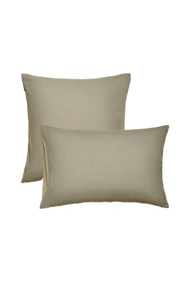 STRIPED SEERSUCKER PILLOWCASE - Green by Zara