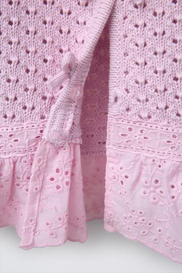 LACE TRIM BOW CARDIGAN - Pink / Lilac by Zara - Image 3