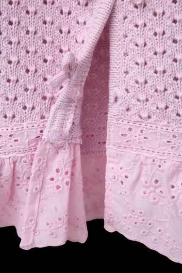 LACE TRIM BOW CARDIGAN - Pink / Lilac by Zara