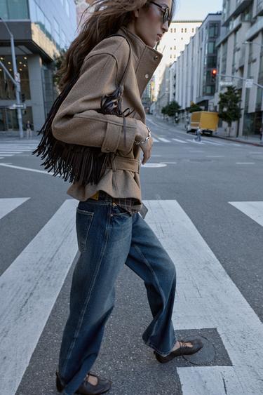 MANTEAU COURT AVEC LAINE ET CEINTURE - Vison foncé de Zara - Image 2