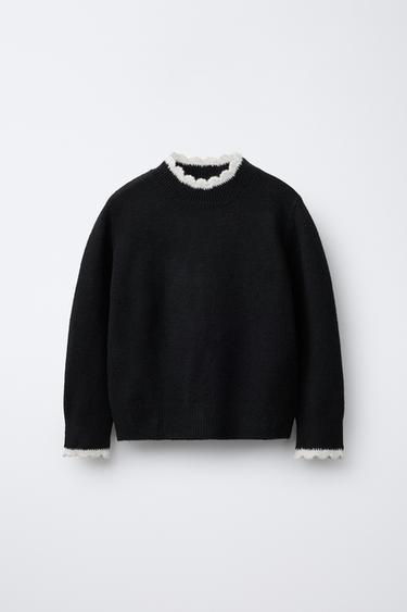 SWEATER DE MALHA COM APLICAÇÕES DE CROCHET - Preto da Zara