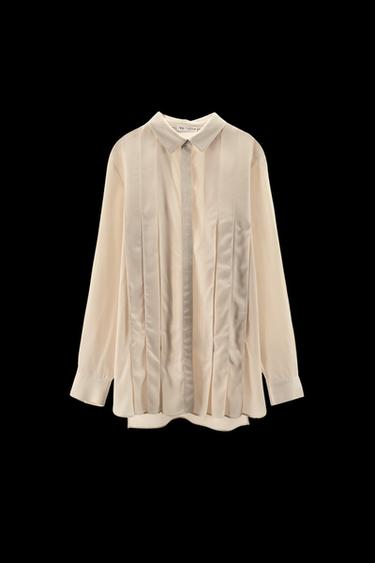 Zara 100% VISCOSE PLEATED SHIRT - Sand - Image 0