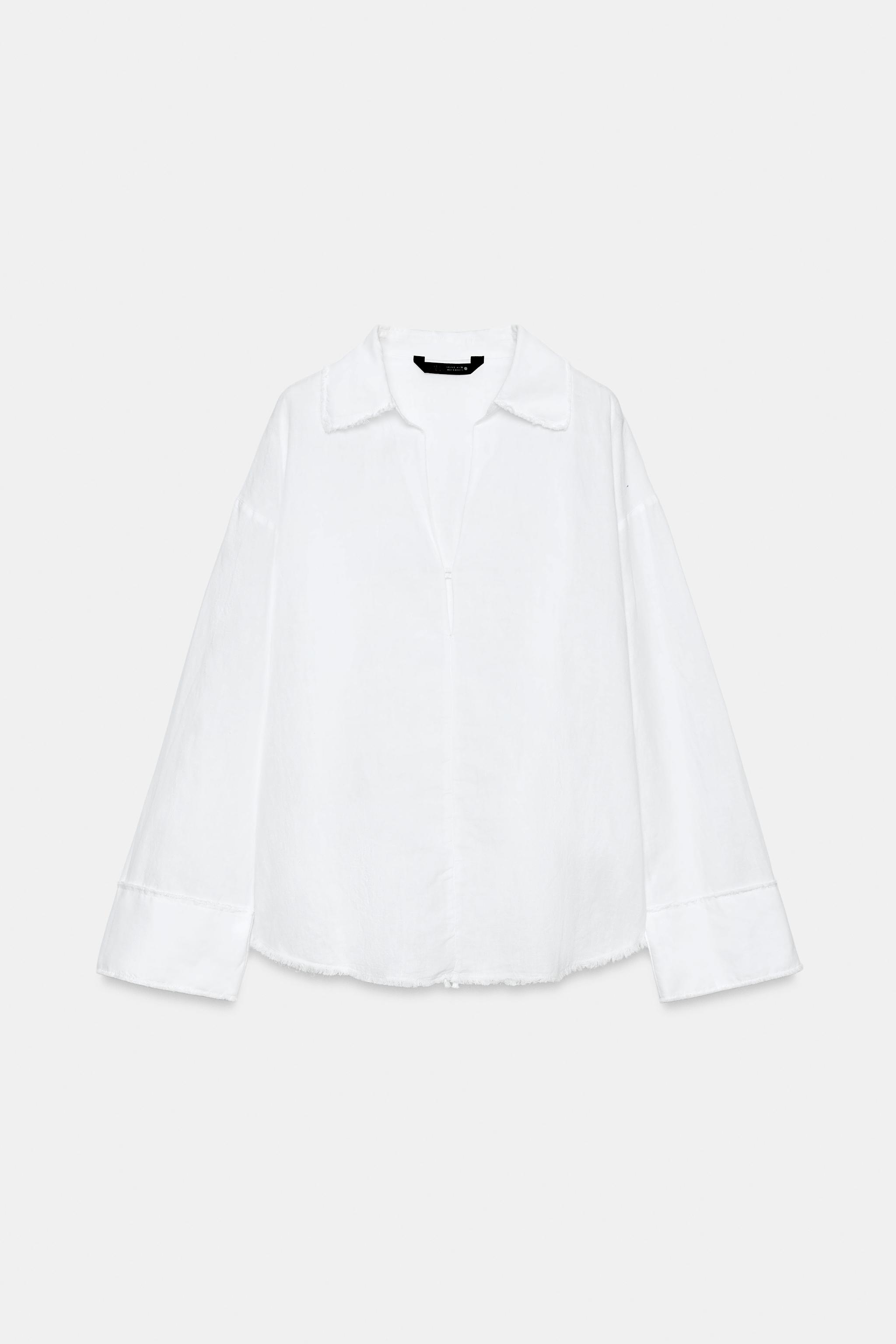 ZW COLLECTION FRINGED LINEN SHIRT - White | ZARA United States