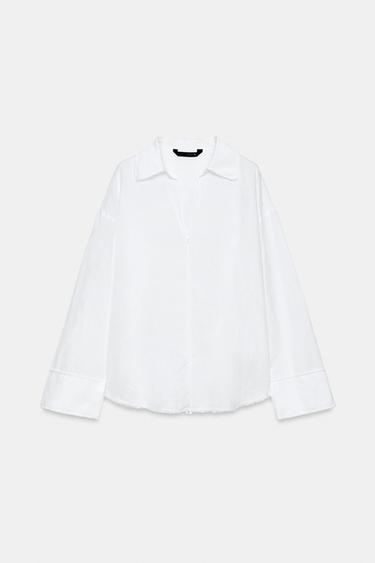 ZW COLLECTION FRAYED SHIRT WITH LINEN BLEND - White by Zara - Image 4