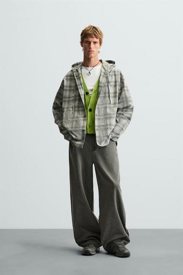 Zara HOODED PLAID OVERSHIRT - Gray - Image 0