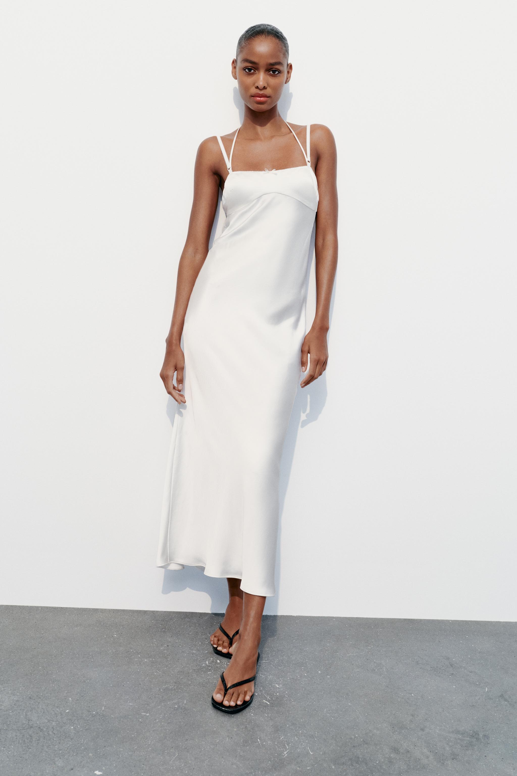 Zara, Dresses, New Zara Oyster White Linen Blend Strappy Midi Dress Size  M 7385 47 251