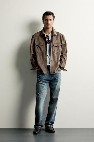 REGULAR FIT FAUX SUEDE OVERSHIRT - Brown by Zara - Image 0