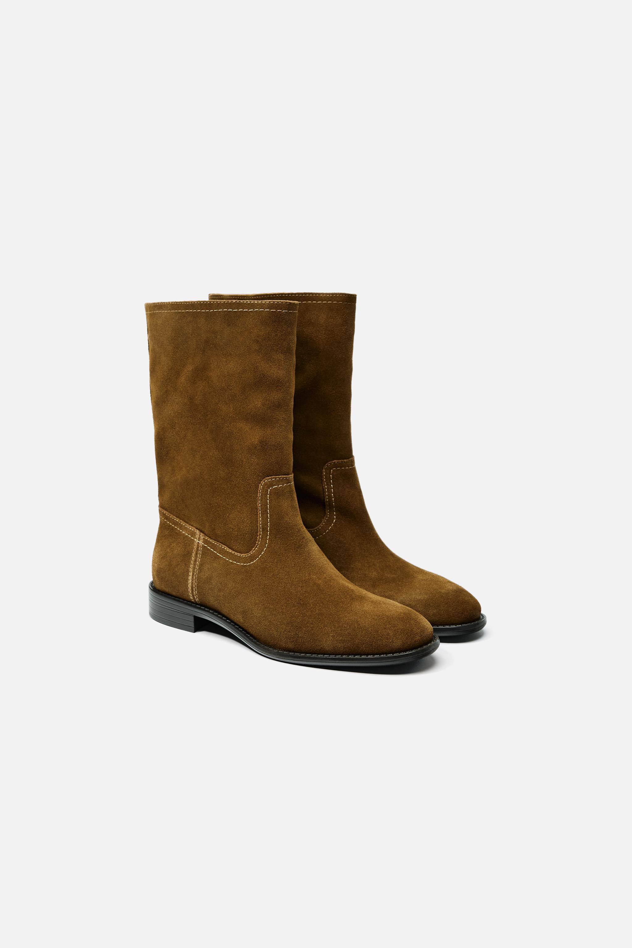 SPLIT LEATHER FLAT ANKLE BOOTS