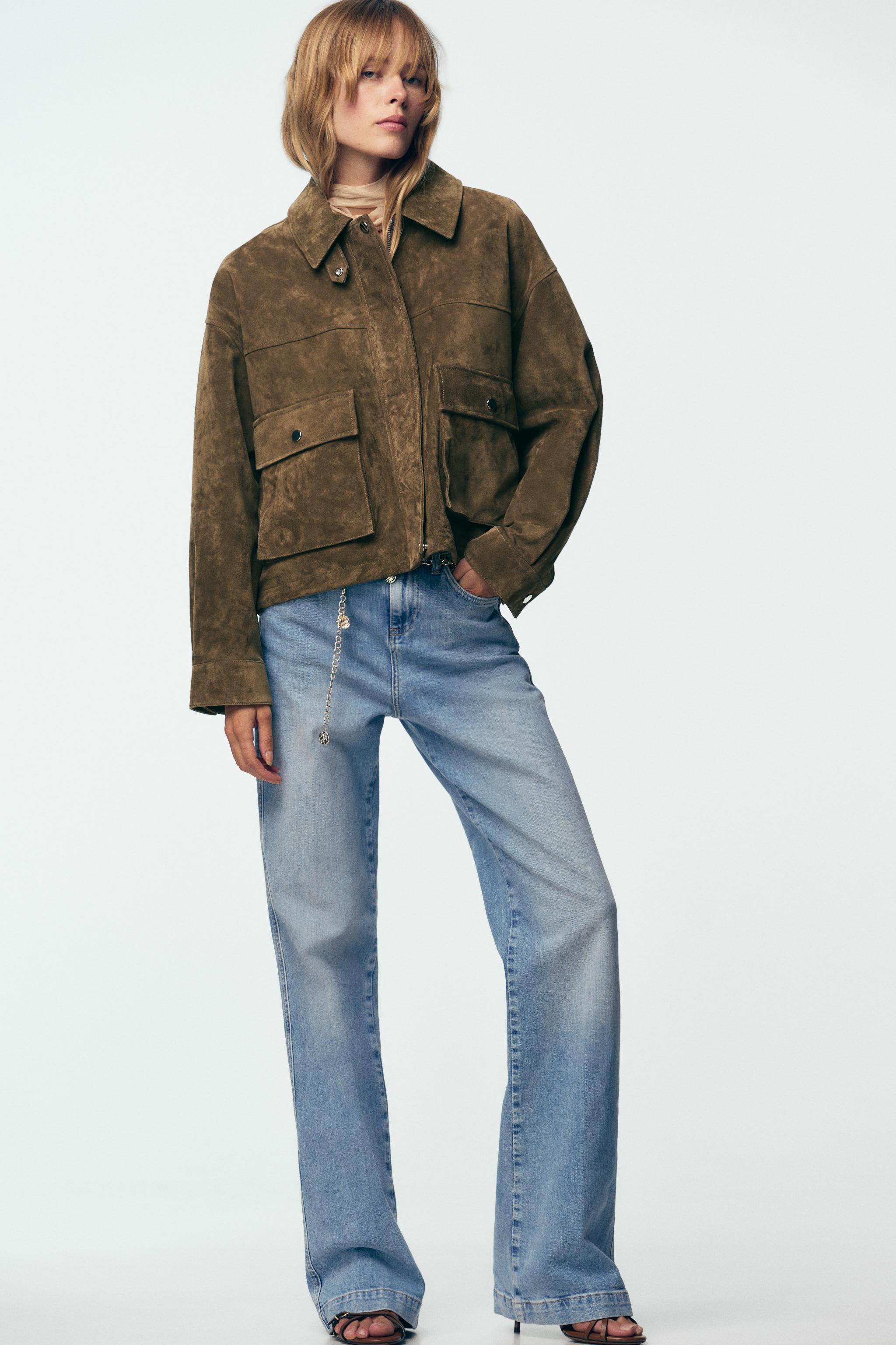 100%レザーボンバージャケット - カーキ | ZARA Japan / 日本