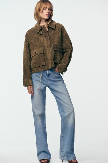 100% LEATHER BOMBER JACKET - Khaki by Zara