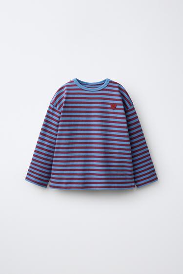 STRIPED HEART EMBROIDERY T-SHIRT - 474 by Zara
