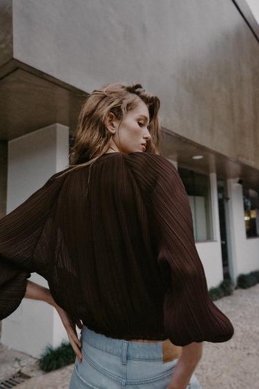 VESTE EN ORGANZA PLISSÉE - Marron de Zara - Image 3