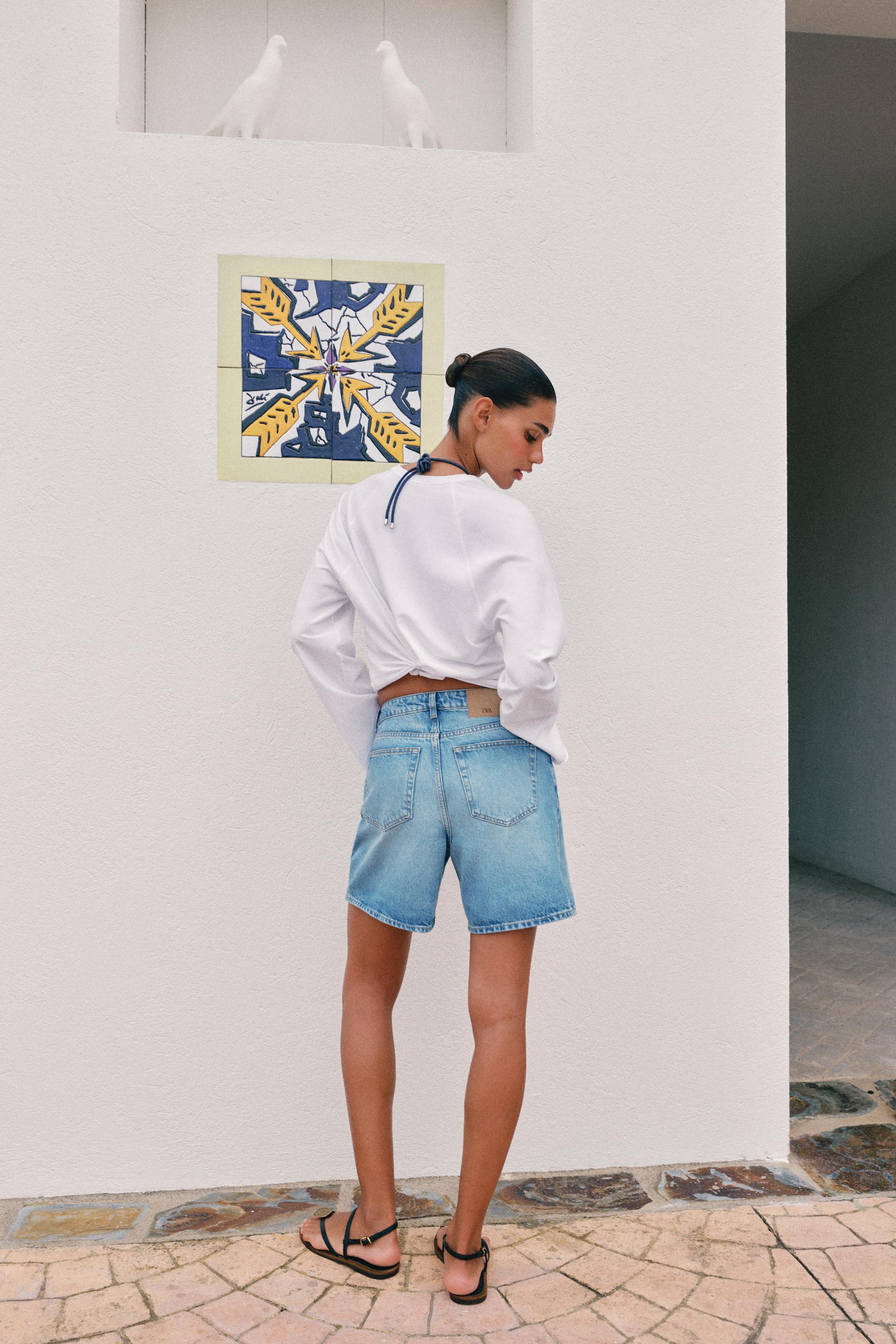 Z1975 CROSS-OVER WAIST DENIM SHORTS - Mid-blue | ZARA Singapore