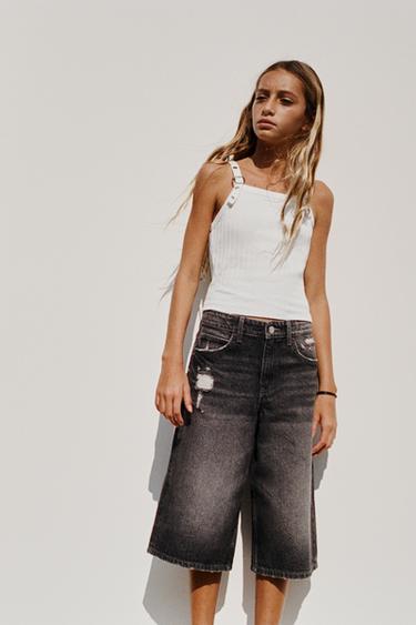 RIBBED T-SHIRT WITH BUCKLE STRAPS - Ecru by Zara