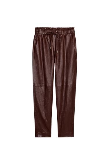 FAUX LEATHER TROUSERS - Burgundy by Zara