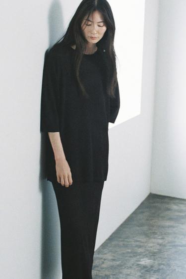 Zara 加大款素色針織上衣 - 黑色