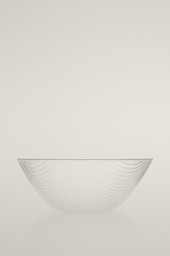 GLASS SALAD BOWL WITH RAISED DESIGN AND RIM - Gold by Zara - Image 0