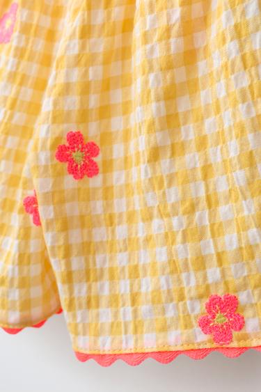 EMBROIDERED FLORAL GINGHAM BERMUDA SHORTS - Yellow by Zara - Image 3