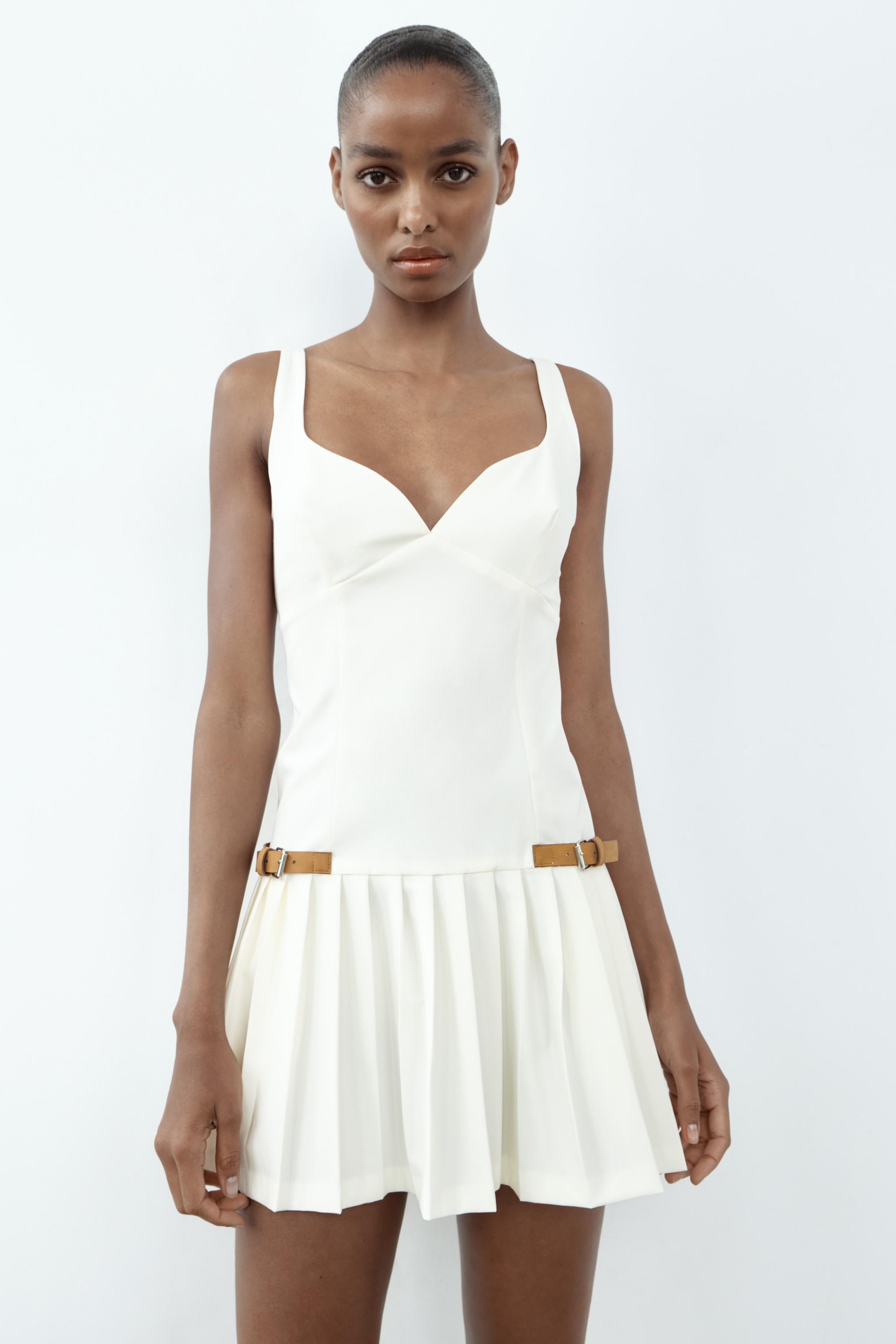 PLEATED TABS DRESS - Oyster-white | ZARA United States