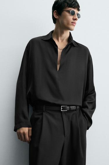 CHEMISE POLO SATINÉE - Noir de Zara - Image 4