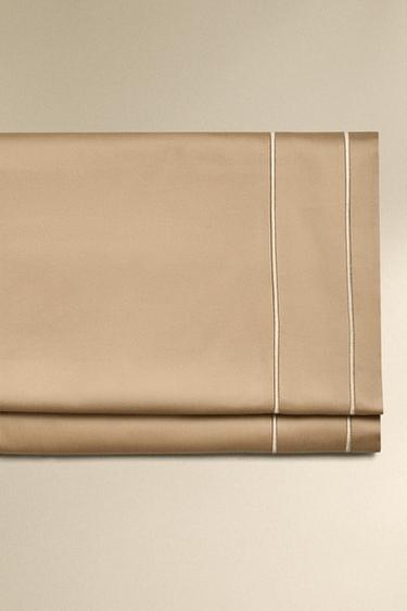 SATEEN FLAT SHEET WITH DOUBLE TRIM - Beige by Zara