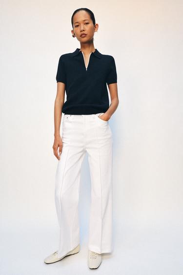 KNIT POLO SHIRT WITH ZIP - Navy blue by Zara