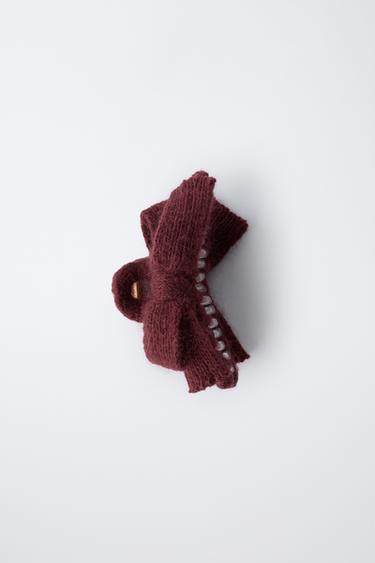 KNITTED BOW HAIR CLIP - Burgundy by Zara - Image 2