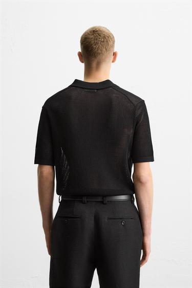 OPENWORK KNIT POLO SHIRT - Black by Zara - Image 2